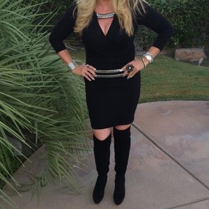Black Jersey Dress with Metallic Trim